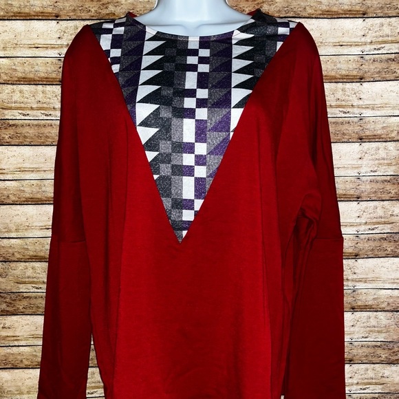 Burgundy long sleeve colorblock aztec loose fit top Sz XL - Picture 3 of 5